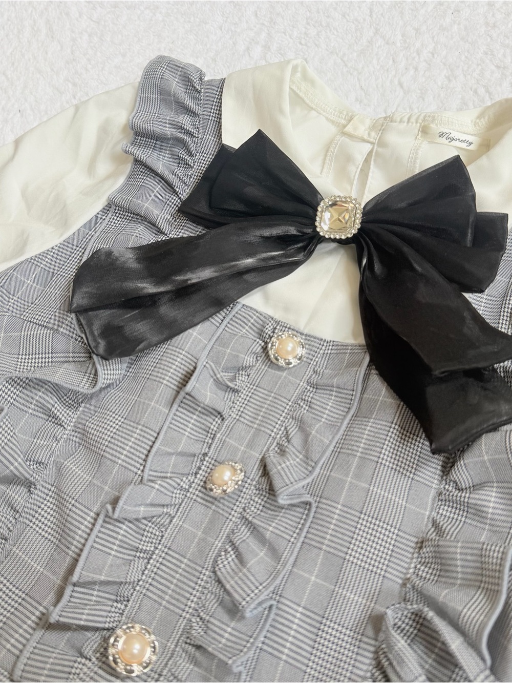 Jirai Kei Ryosan Lolita Bow Lace Japan Grey Black Dress Gothic Plaid Women M - Picture 2 of 5